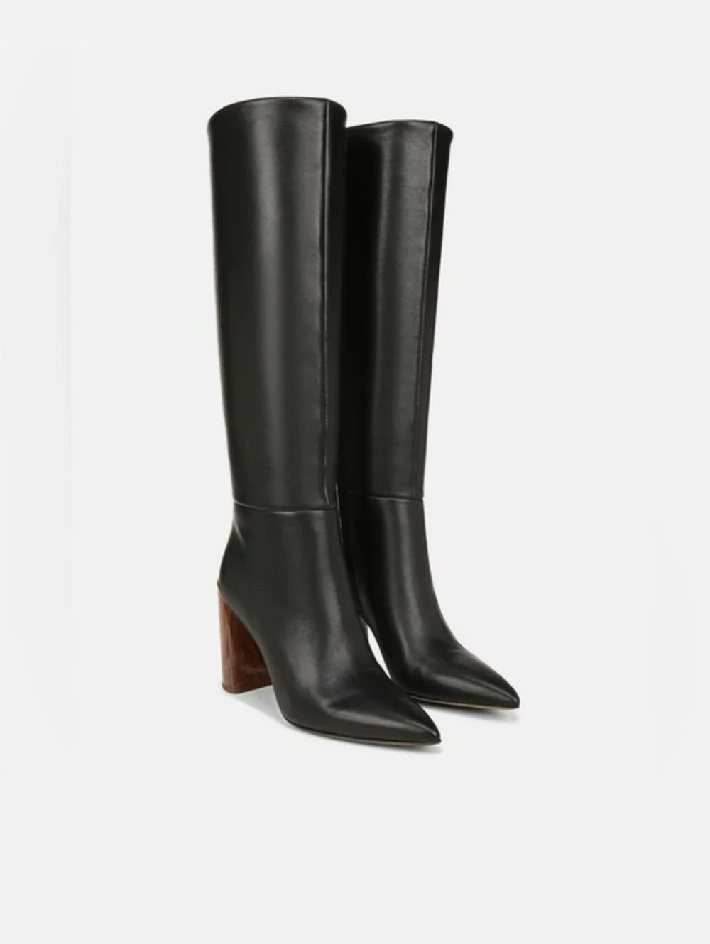 NEW Vince Pilar Black Knee-High Pointed Toe Leather Boots with Block Heel Sz 7